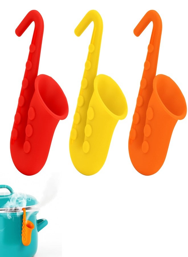 KH866 Pot Lid Lifter The Saxy Lid Riser Saxophone Shaped Steam Release Fun Kitchen Gadget Pot Lifts Holder Prevent Boil Overs, Cool Accessories That Keep Pot from Boiling Over Pack of 3 Yellow & Burt Orange - Image 1